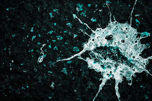 Distressed Bird Excrement Face Splattered Among Pavement (Cyan Tone)