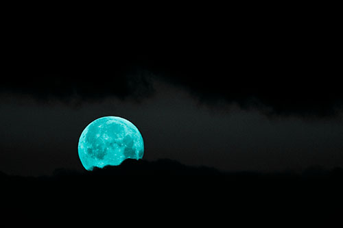 Easter Morning Moon Peeking Through Clouds (Cyan Tone Photo)