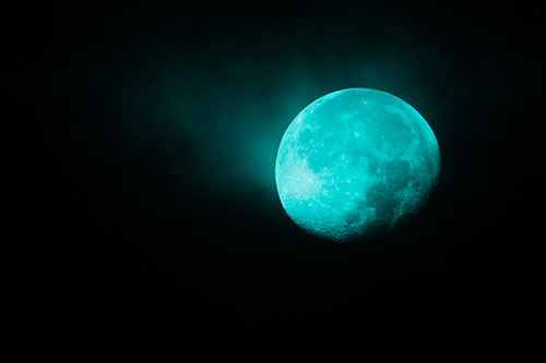Fireball Moon Setting After Sunrise (Cyan Tone Photo)
