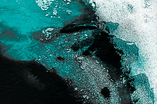 Floating River Ice Face Formation (Cyan Tone Photo)