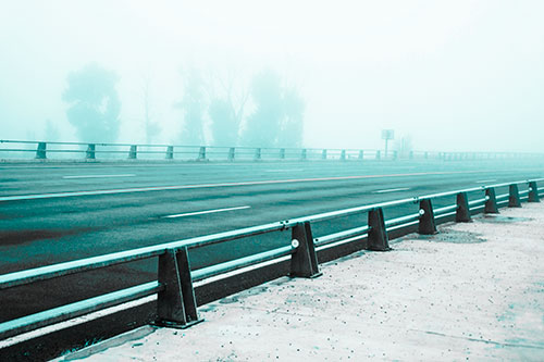 Fog Surrounds Deserted Sidewalk Roadway (Cyan Tone Photo)