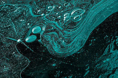 Frozen Bubble Clusters Among Twirling River Ice (Cyan Tone Photo)