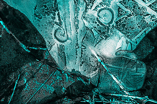 Frozen Spiral Eyed Stick Nosed Ice Face Along Shore (Cyan Tone)