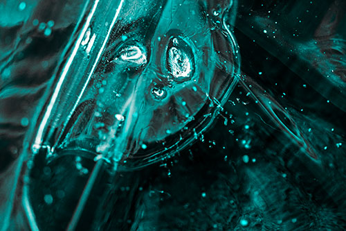 Frozen Unhappy Frowning Distorted River Ice Face (Cyan Tone)