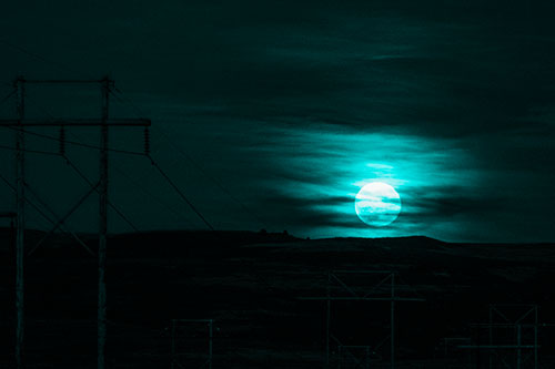 Full Moonrise Behind Mountain (Cyan Tone Photo)