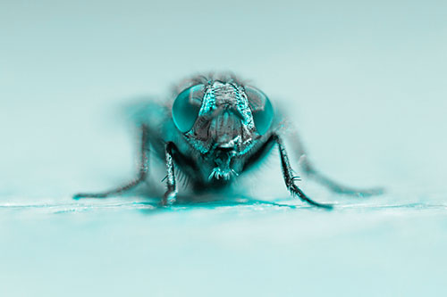 Glistening Cluster Fly Sticking Tongue Out (Cyan Tone)
