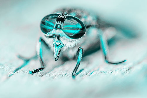Happy Horse Fly Sticking Out Tongue Among Sunlight (Cyan Tone)