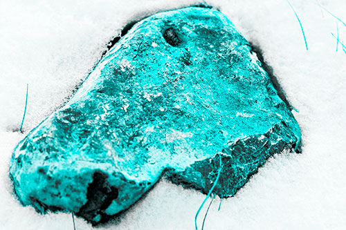 Horse Faced Rock Imprinted In Snow (Cyan Tone Photo)