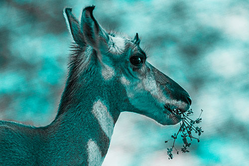 Hungry Pronghorn Gobbles Leafy Plant (Cyan Tone)