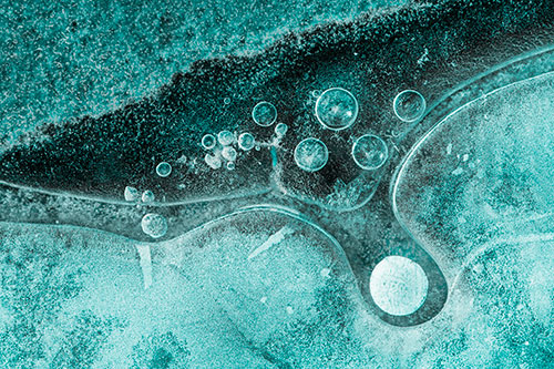 Ice Bubbles Among Frozen Soil Crevice (Cyan Tone)