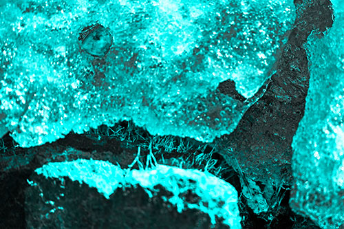 Ice Melting Crevice Mouthed Rock Face (Cyan Tone Photo)
