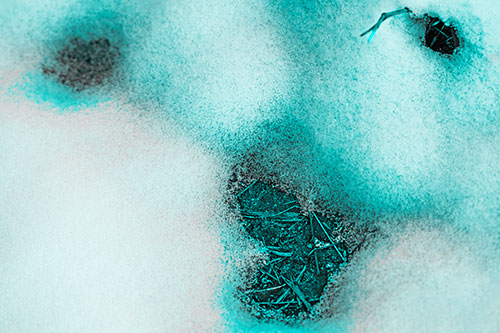 Joyful Soil Face Appears Beneath Melting Snow (Cyan Tone)