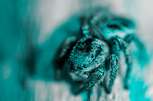 Jumping Spider Makes Eye Contact (Cyan Tone Photo)