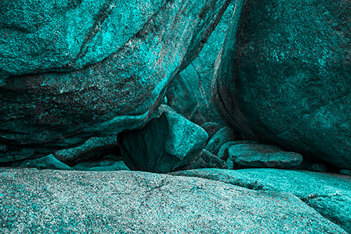 Large Crowded Boulders Leaning Against One Another (Cyan Tone)