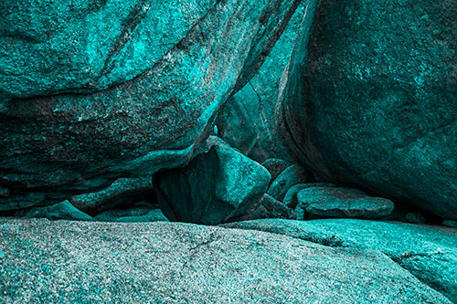 Large Crowded Boulders Leaning Against One Another (Cyan Tone Photo)