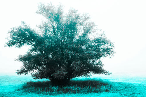 Lone Tree Standing Among Fog (Cyan Tone Photo)