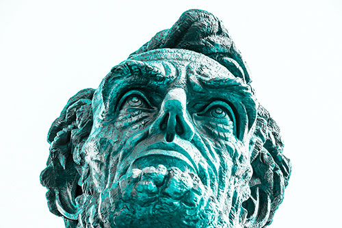 Looking Upwards At The Presidents Statue Head (Cyan Tone Photo)