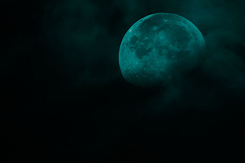 Moon Descending Among Faint Clouds (Cyan Tone Photo)