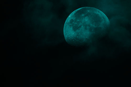 Moon Descending Among Faint Clouds (Cyan Tone Photo)