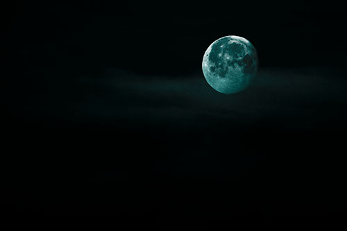 Moon Sets Behind Faint Clouds (Cyan Tone Photo)