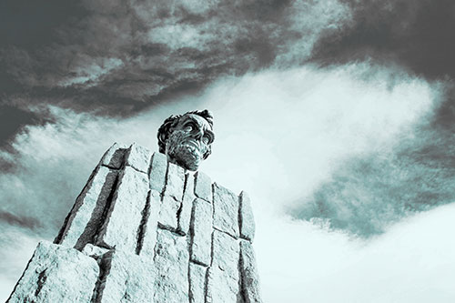 Presidents Statue Standing Tall Among Clouds (Cyan Tone Photo)