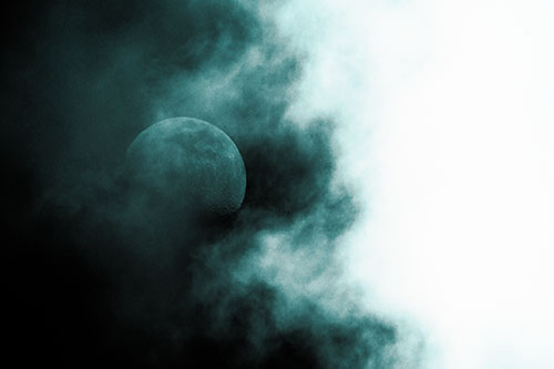 Smearing Mist Clouds Consume Moon (Cyan Tone Photo)