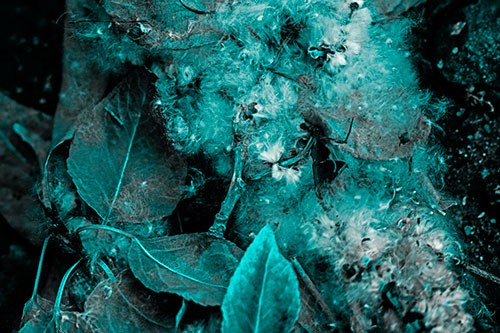 Smiling Cotton Stick Face Among Fallen Leaves (Cyan Tone)