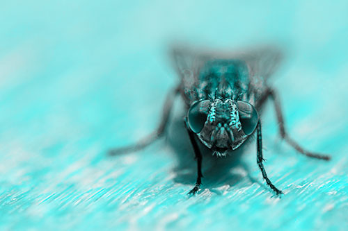 Smirking Open Mouthed Cluster Fly Watching Closely (Cyan Tone)