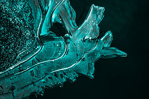 Smooth Ice Face Creature Hanging Above River Shoreline (Cyan Tone)