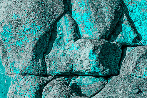 Stone Sphinx Within Rock Formation (Cyan Tone Photo)