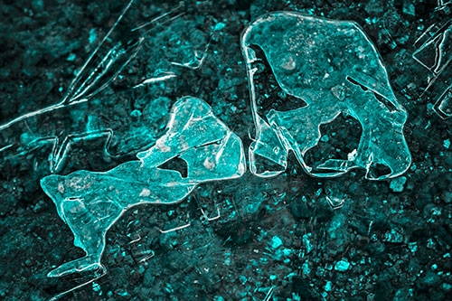 Translucent Frozen Big Eyed Alien Ice Bubble Figure Atop River (Cyan Tone Photo)