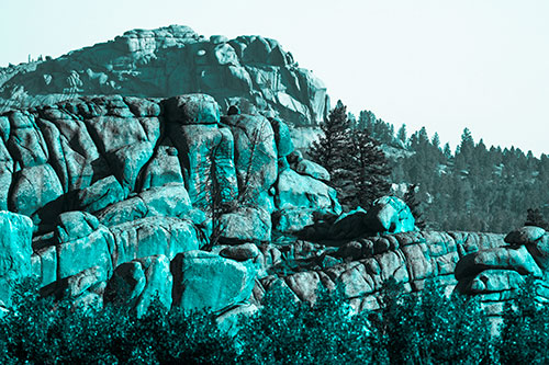 Two Towering Rock Formation Mountains (Cyan Tone Photo)