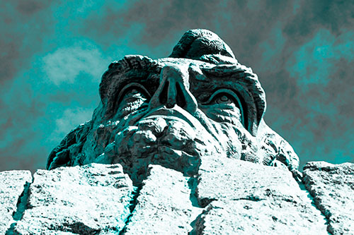 Vertical Upwards View Of Presidents Statue Head (Cyan Tone Photo)