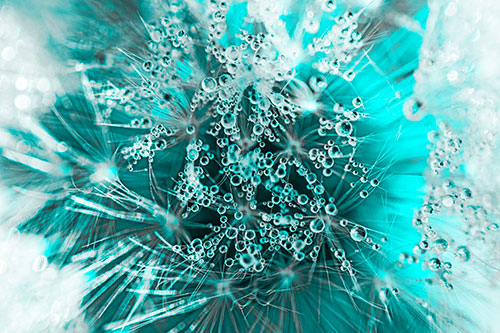 Water Dew Bubbles Among Dandelion Fluff (Cyan Tone)