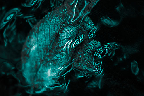 Water Ripple Faced Leaf In Submerged Trance (Cyan Tone)