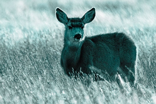 White Tailed Deer Leg Deep Among Grass (Cyan Tone Photo)