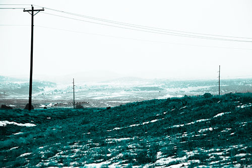 Winter Snowstorm Approaching Powerlines (Cyan Tone Photo)