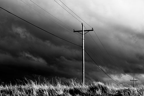 Dark Thunderstorm Clouds Over Powerline (Gray Photo)