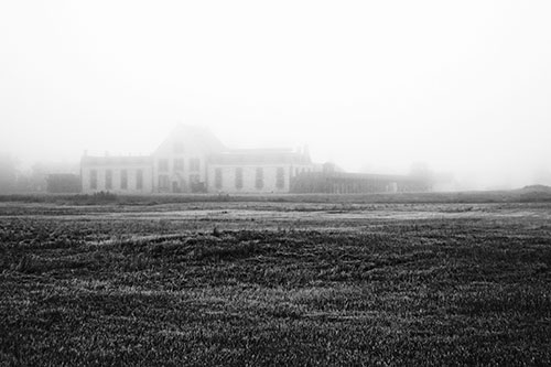 Dense Fog Consumes Distant Historic State Penitentiary (Gray Photo)