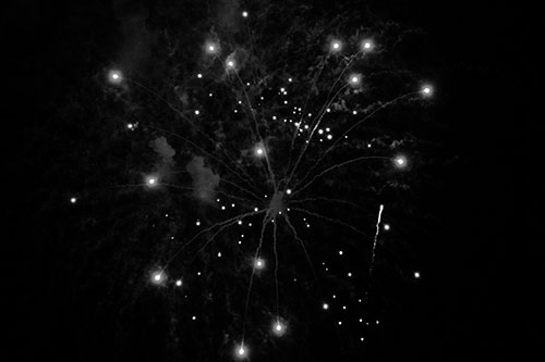 Firework Light Orbs Free Falling After Explosion (Gray Photo)