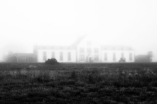 Fog Engulfs Historic State Penitentiary (Gray Photo)