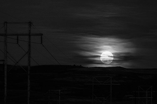 Full Moonrise Behind Mountain (Gray Photo)