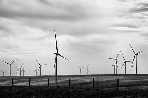 Gloomy Clouds Overcast Wind Turbine Pasture (Gray)