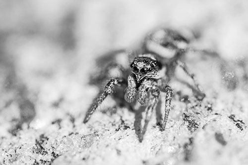 Hairy Jumping Spider Enjoying Sunshine (Gray Photo)