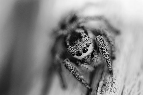 Jumping Spider Resting Atop Wood Stick (Gray)