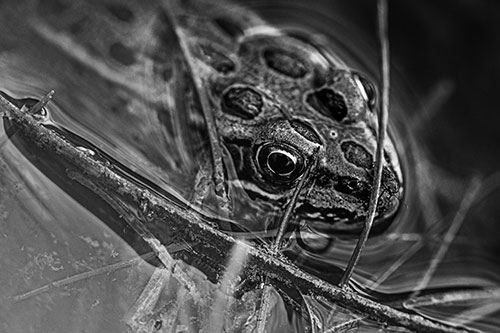 Leopard Frog Keeping Eye Out Above Water (Gray Photo)