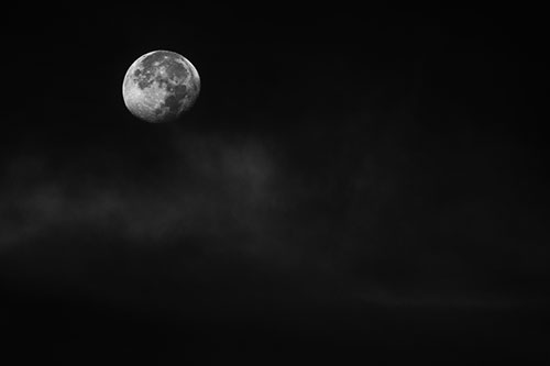 Moon Begins Descent Beyond Faint Mist Cloud (Gray Photo)