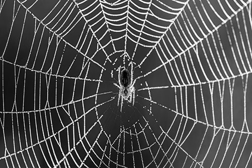 Orb Weaver Spider Rests Among Web Center (Gray Photo)