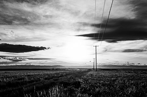 Powerline Prairie To Peak Sunset (Gray Photo)