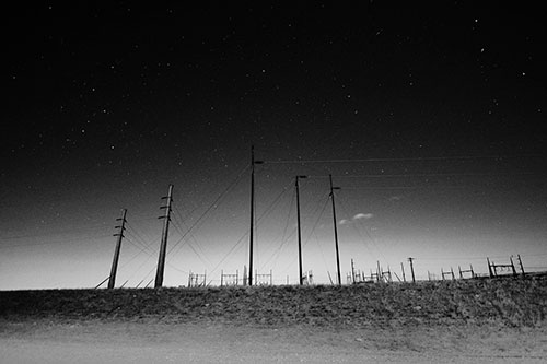 Powerlines Among The Night Stars (Gray Photo)